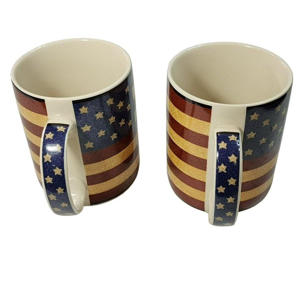 Coventry Liberty Stoneware Set of 2 Americana Patriotic Ceramic Coffee Mug 14oz - Picture 2 of 9